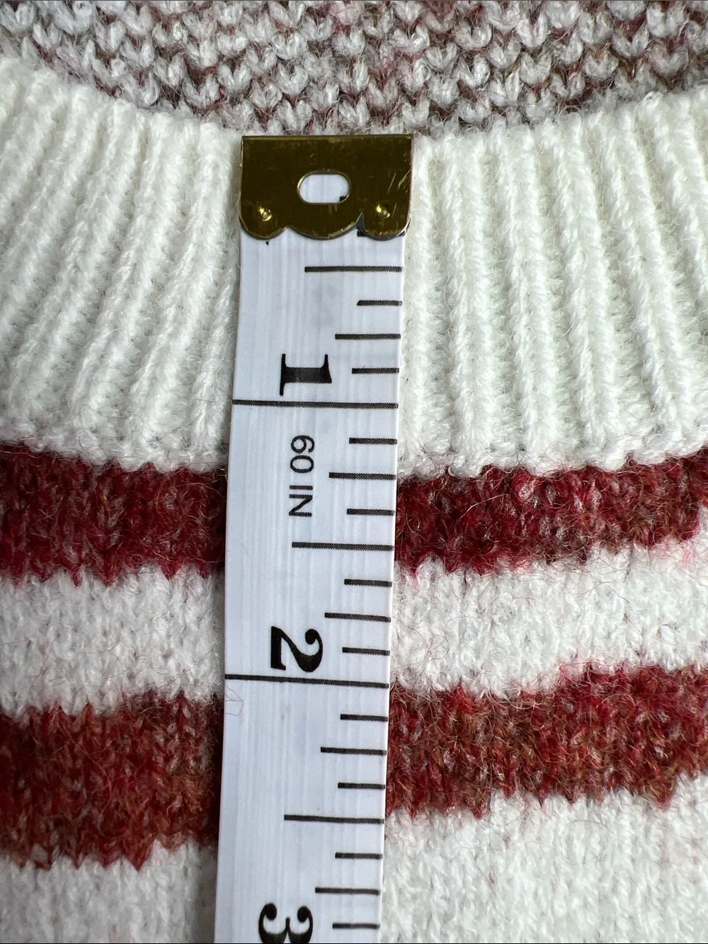 Mystree | Cream Zebra-Stripe Crewneck Cozy Sweater Rust & Brown #120740 Sz S